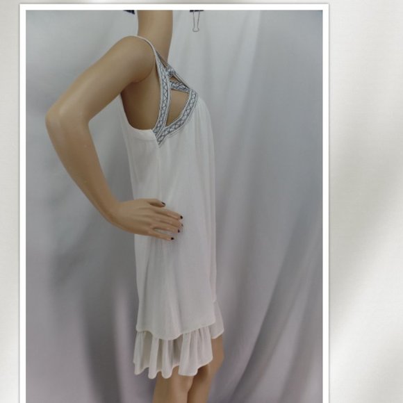 "OOBER SWANK" IVORY EMBROIDERED CASUAL CUT-OUT NECK BOHO SWING DRESS SZ: S NWT - Picture 7 of 7
